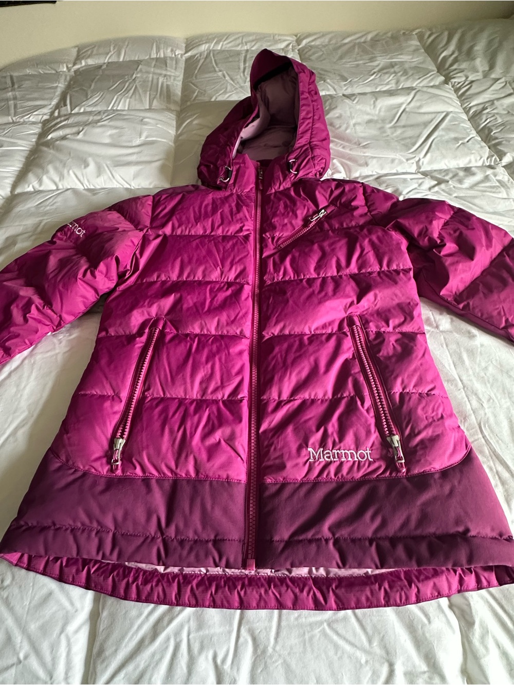 🔥 Marmot 700 Fill Down Hooded Ski Jacket Magenta Pink Women’s XS - EUC!